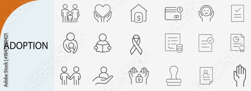 adoption and family care icons, minimal flat vector line design