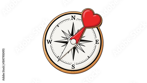 romantic compass with a red heart symbolizing love and directionality in relationships and