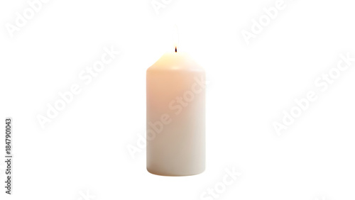 Single white pillar candle with a lit flame on a black background white candle burning
