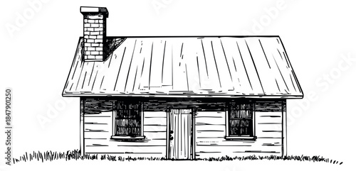 Hand drawn house with chimney and windows sketch