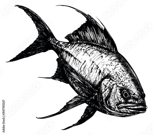 Vintage fish illustration hand drawn sketch