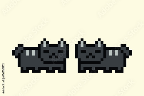 Cute pixel cartoon 8bit character black cat kitty decoration cat 8 bit cat kitten character background vector.