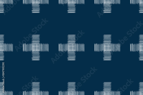 Traditional ethnic ikat motif fabric pattern geometric.Ikat embroidery Ethnic oriental pattern navy blue background wallpaper. Abstract,vector.Texture,decor.
