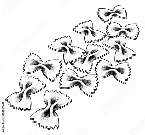 Simple pasta icon set with farfalle black and white line art