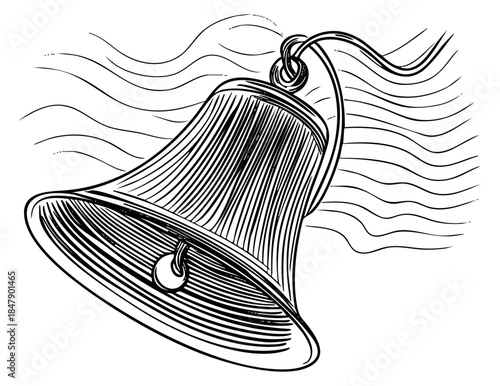 Hand drawn ringing bell with sound waves illustration