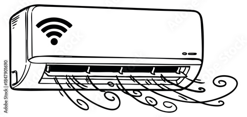 Air conditioner icon with wifi and airflow line art