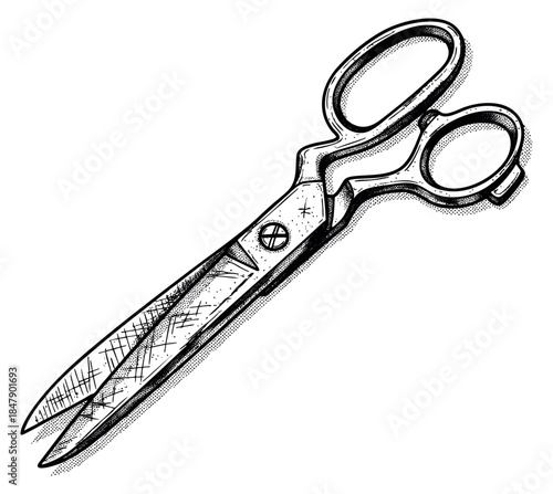 Vintage scissors illustration with detailed blade and handle hand drawn sketch