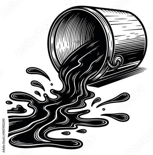 Vintage bucket pouring liquid illustration