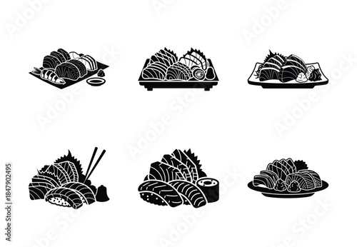 set of food sashimi silhouette icon vector illustration isolated on white background