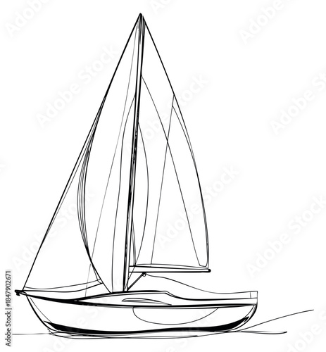 Simple sailboat icon with sails line art