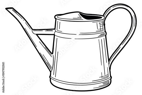 Vintage watering can illustration hand drawn outline illustration