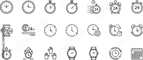 Comprehensive Customer Support and Help Desk Line Icon Set Featuring AI Assistance, Technical Troubleshooting, Global Service Agents, Communication Tools, and Reliable Solution Management