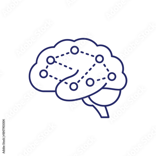 Illustration of a human brain with interconnected nodes representing cognitive processes and neural connections