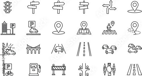 Comprehensive Food and Beverage Line Icon Set Featuring Healthy Salads, Fast Food Burgers,