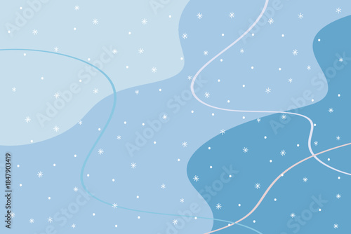 Winter-themed vector illustration featuring abstract snowflakes and swirling lines in shades of blue. Ideal for seasonal designs, festive projects, wallpapers, or marketing materials.