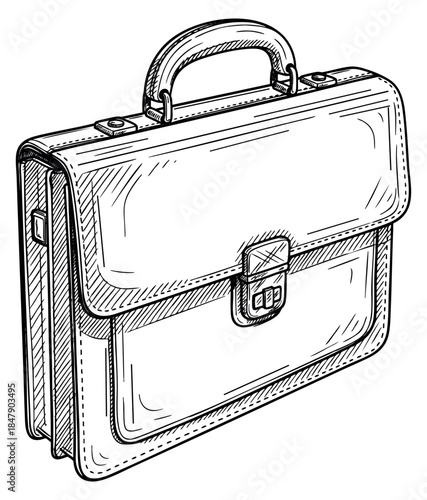 Hand drawn briefcase with handle and lock outline illustration