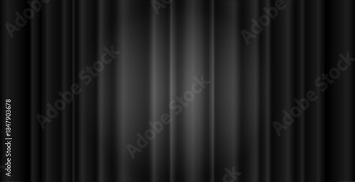 Noir black velvet curtain backdrop. Closed theater drapery for cinema, award shows and performances, vintage Old Hollywood atmosphere, elegant vector wallpaper for stage scenes and dramatic designs