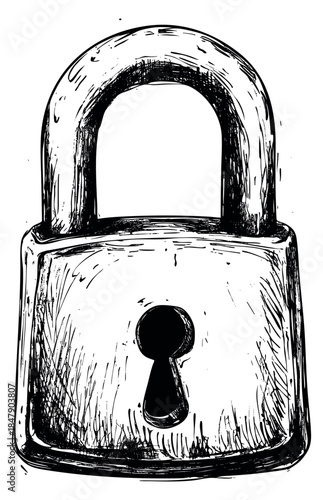 Vintage padlock icon hand drawn sketch