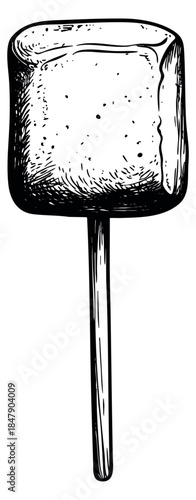 Vintage marshmallow on a stick hand drawn sketch