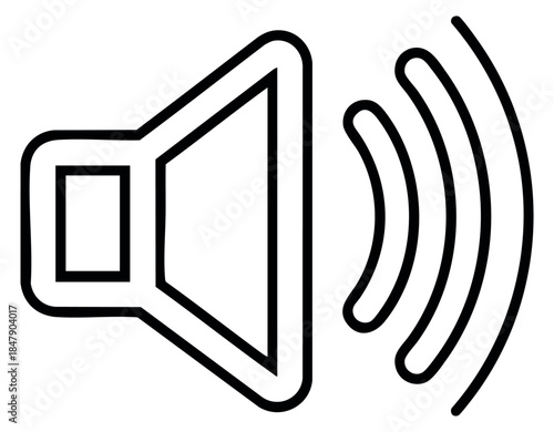 Simple speaker icon with sound waves black and white line art