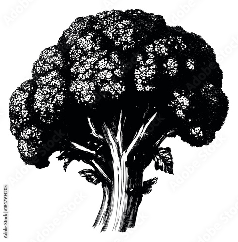 Vintage broccoli illustration black and white line art
