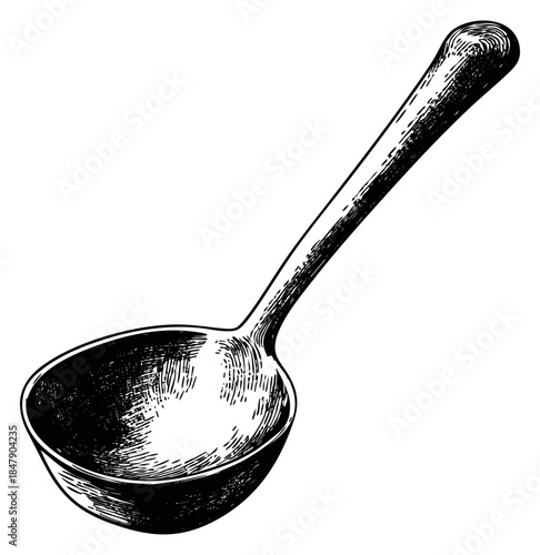 Vintage ladle illustration black and white line art