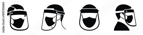 Face Shield and Mask Protection Icons – Medical PPE Vector Illustration Set for Healthcare, Virus Prevention and Safety