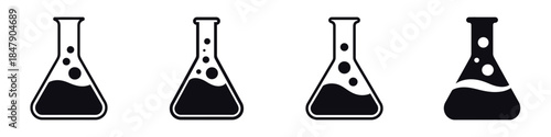 Medical Laboratory Flask Icons Set – Chemistry Experiment Beaker Vector Illustration for Healthcare and Science Design