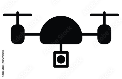 Black Silhouette of Modern Drone with Camera for Aerial Photography