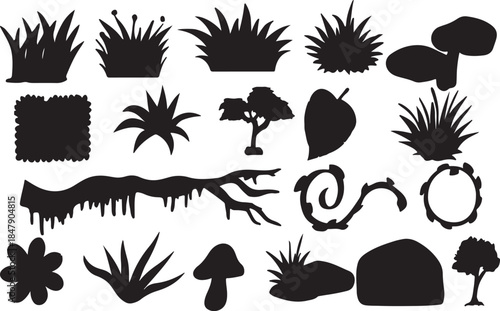 Collection of various plant silhouettes