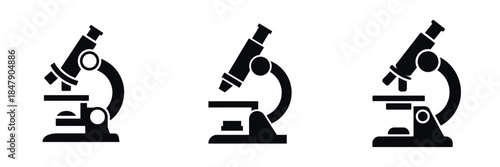 Microscope Icons Set – Medical Laboratory Research Equipment Silhouette Vector Illustration for Science and Healthcare Design