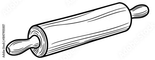 Kitchen utensil rolling pin icon black and white line art