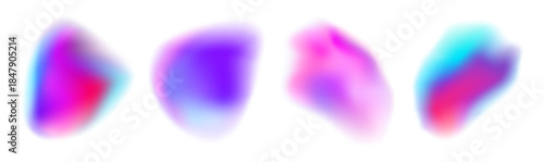 Abstract shapes colorful blending fluid paint. Trendy soft neon holographic y2k forms. Gradient aura, vivid chameleon iridescent stain. Aurora effect, blur watercolor spots. Vector illustration