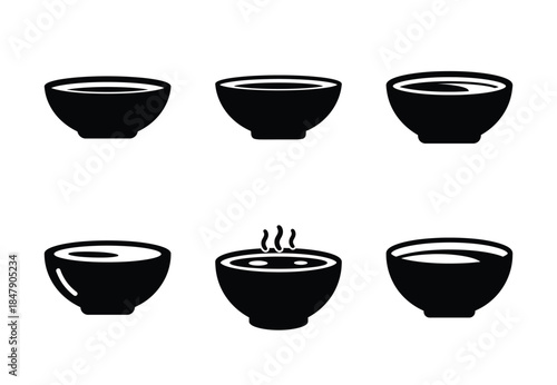 set of food soup bowl silhouette icon vector illustration isolated on white background