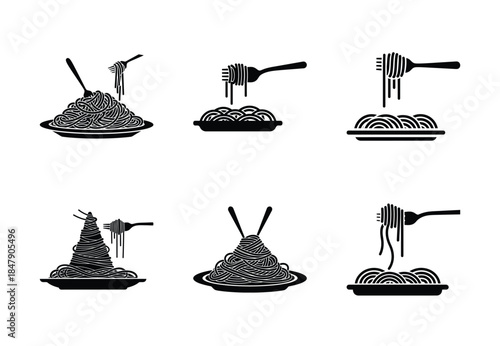 set of food spaghetti silhouette icon vector illustration isolated on white background