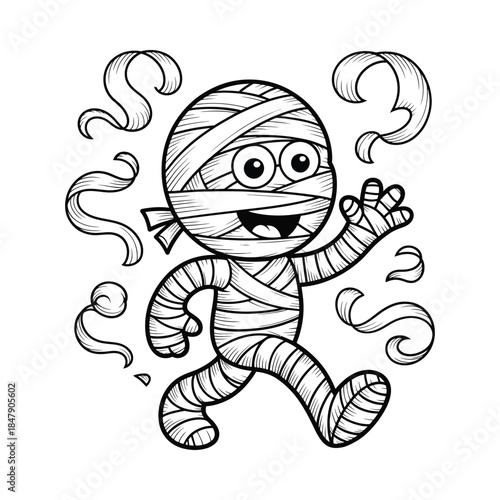 Happy mummy character running freely