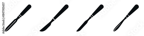 Surgical Scalpel Icons Set – Medical Knife Instrument Silhouette Vector Illustration for Hospital, Surgery and Healthcare Design