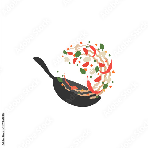 Cooking Pan Stir Fry Illustration