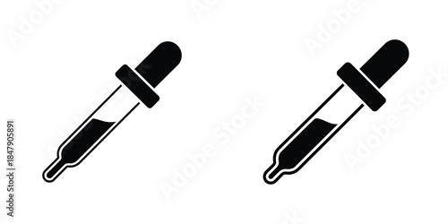 Medical Dropper and Pipette Icons – Laboratory Eyedropper Tool Silhouette Vector Illustration for Healthcare and Pharmacy