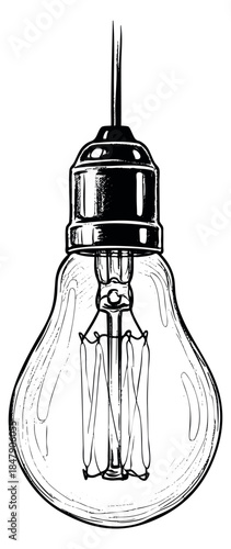 Vintage light bulb icon hand drawn sketch