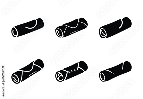 set of food spring rolls silhouette icon vector illustration isolated on white background