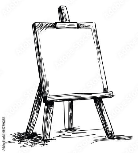 Easel with blank canvas hand drawn sketch