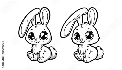 Vector illustration of cartoon bunny black and white drawing For children to learn to color according to the picture.
