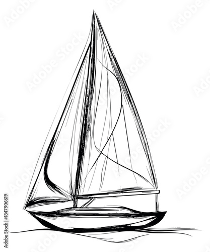 Simple sailboat illustration with sails and hull hand drawn outline illustration