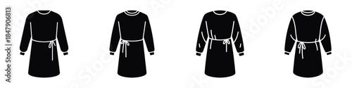Medical Isolation Gown Icons Set – Surgical Protective Clothing Vector Illustration for Hospital, PPE and Infection Control