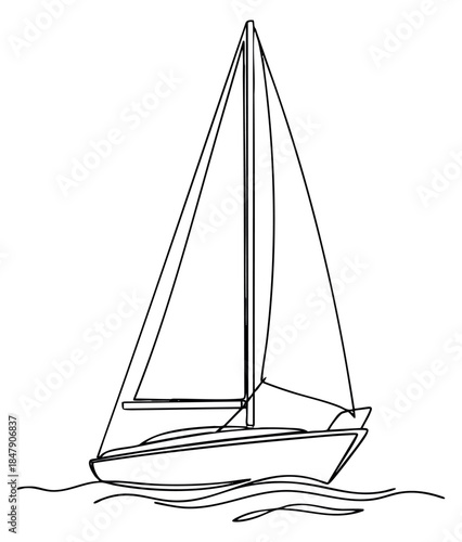 Sailboat icon with sails black and white line art