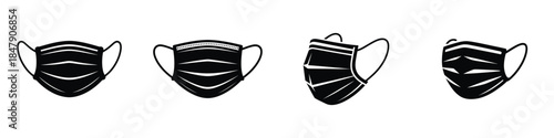Surgical Face Mask Icons Set – Medical Protective Mask Vector Illustration for Healthcare, Virus Prevention and Hygiene