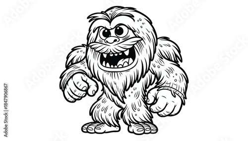 Vector illustration of cartoon Yeti black and white drawing For children to learn to color according to the picture.
