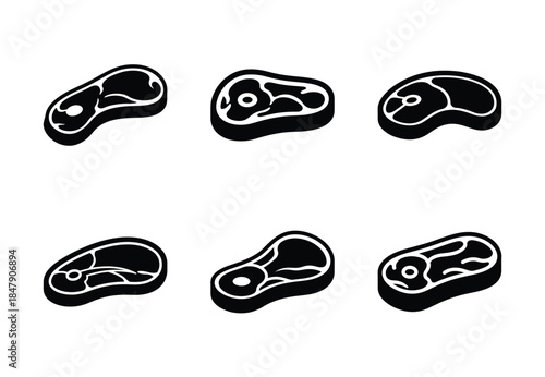 set of food steak silhouette icon vector illustration isolated on white background