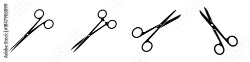 Surgical Scissors Icons Set – Medical Cutting Instrument Vector Illustration for Hospital, Operating Room and Healthcare Design
